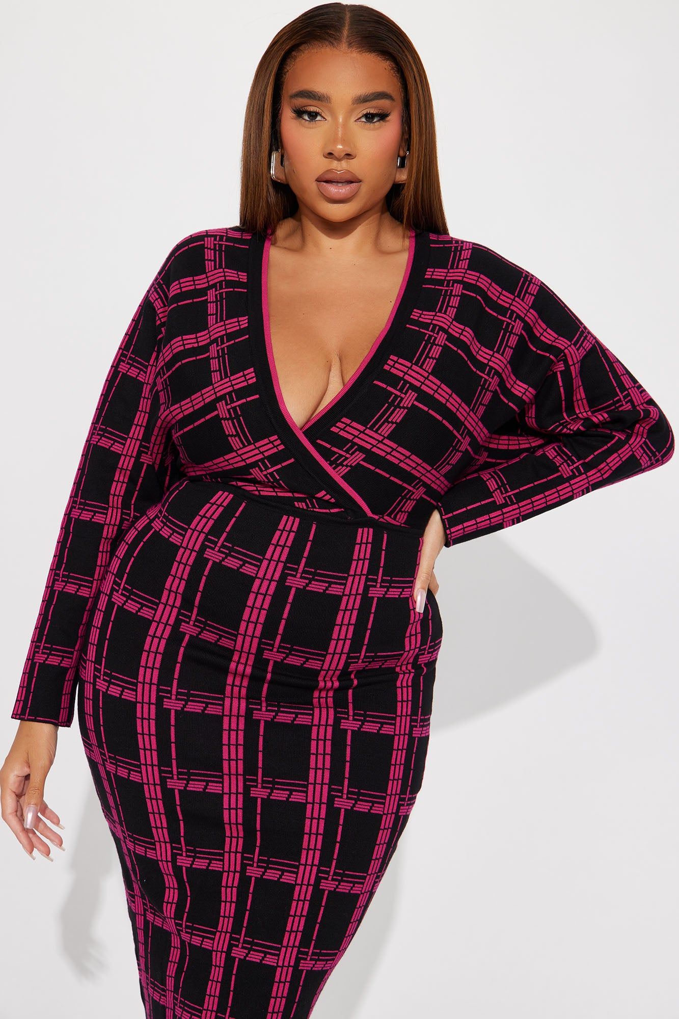 Talia Plaid Sweater Midi Dress - Fuchsia/combo sold by Fashion Nova product image thumbnail 5