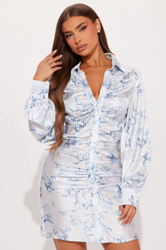 Picasso Satin Mini Dress - White/combo sold by Fashion Nova