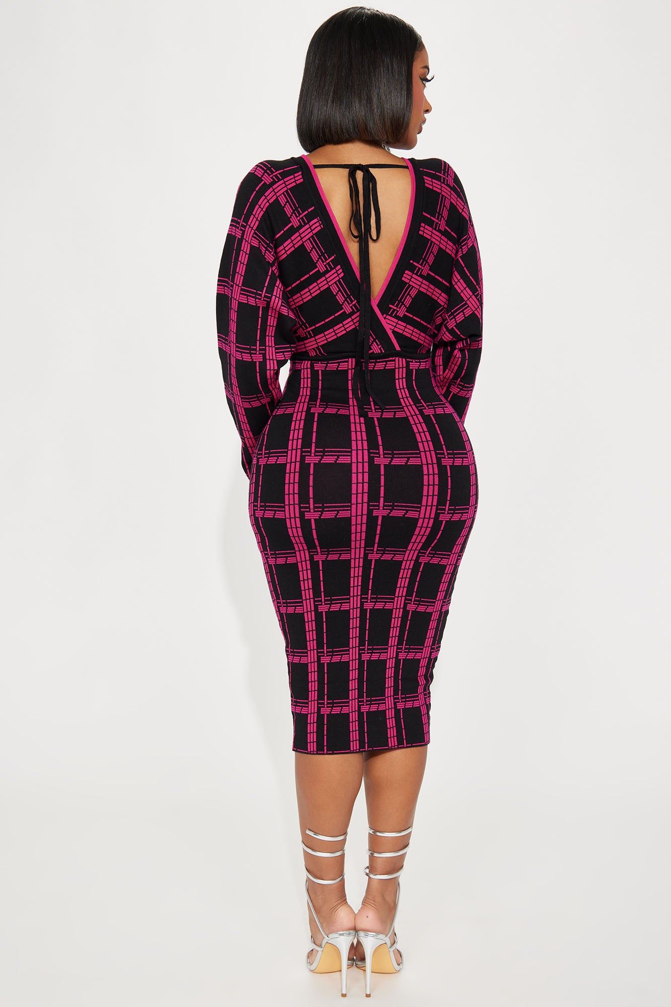Talia Plaid Sweater Midi Dress - Fuchsia/combo sold by Fashion Nova product image thumbnail 3