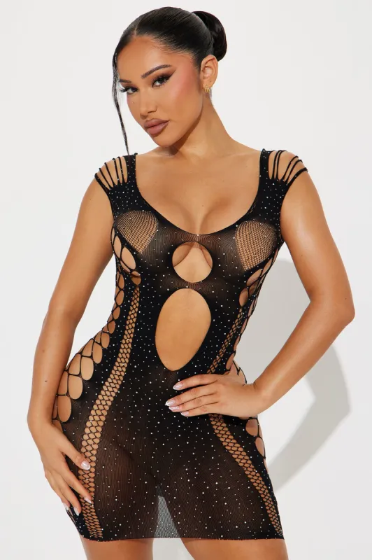Ayla Rhinestone Dress Bodystocking - Black sold by Fashion Nova