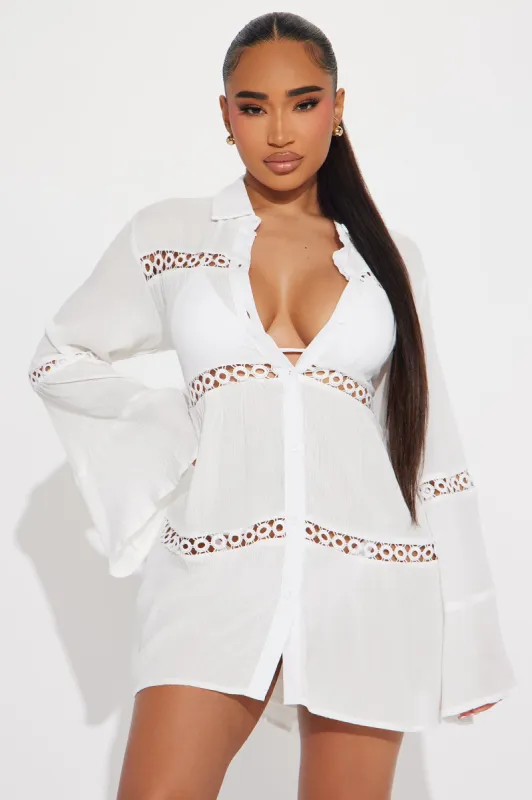 Breezy Paradise Linen Circle Cover Up Shirt Dress - White sold by Fashion Nova
