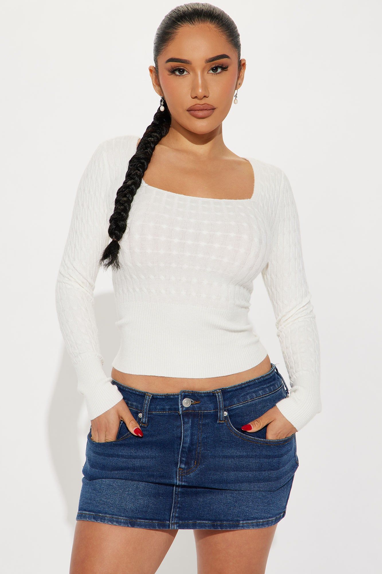 Logan Sweater Top - White sold by Fashion Nova