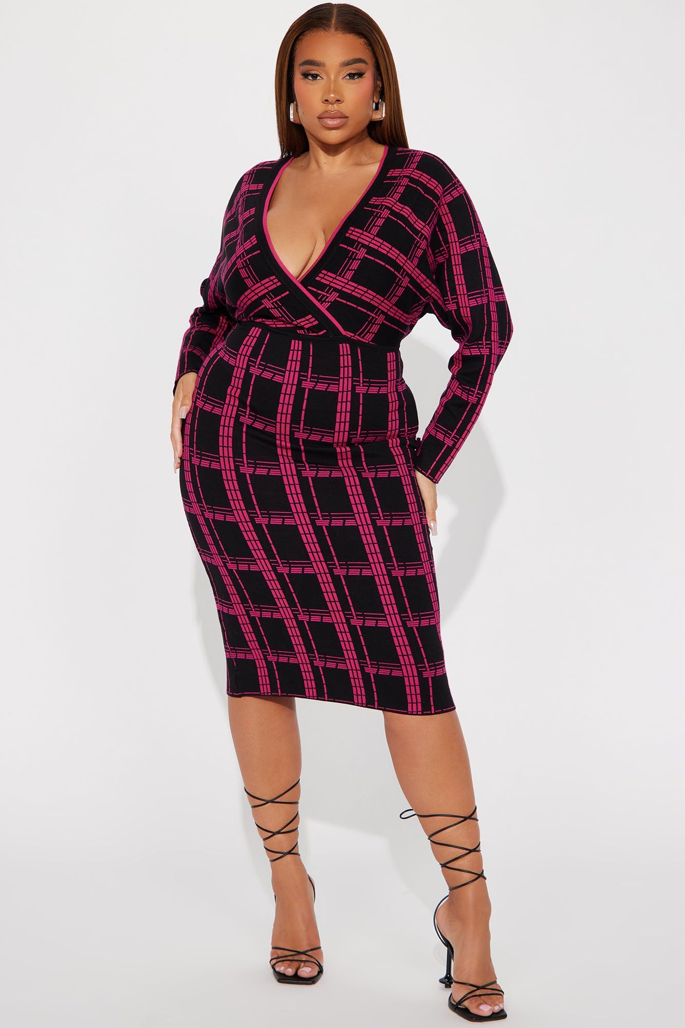 Talia Plaid Sweater Midi Dress - Fuchsia/combo sold by Fashion Nova product image thumbnail 4