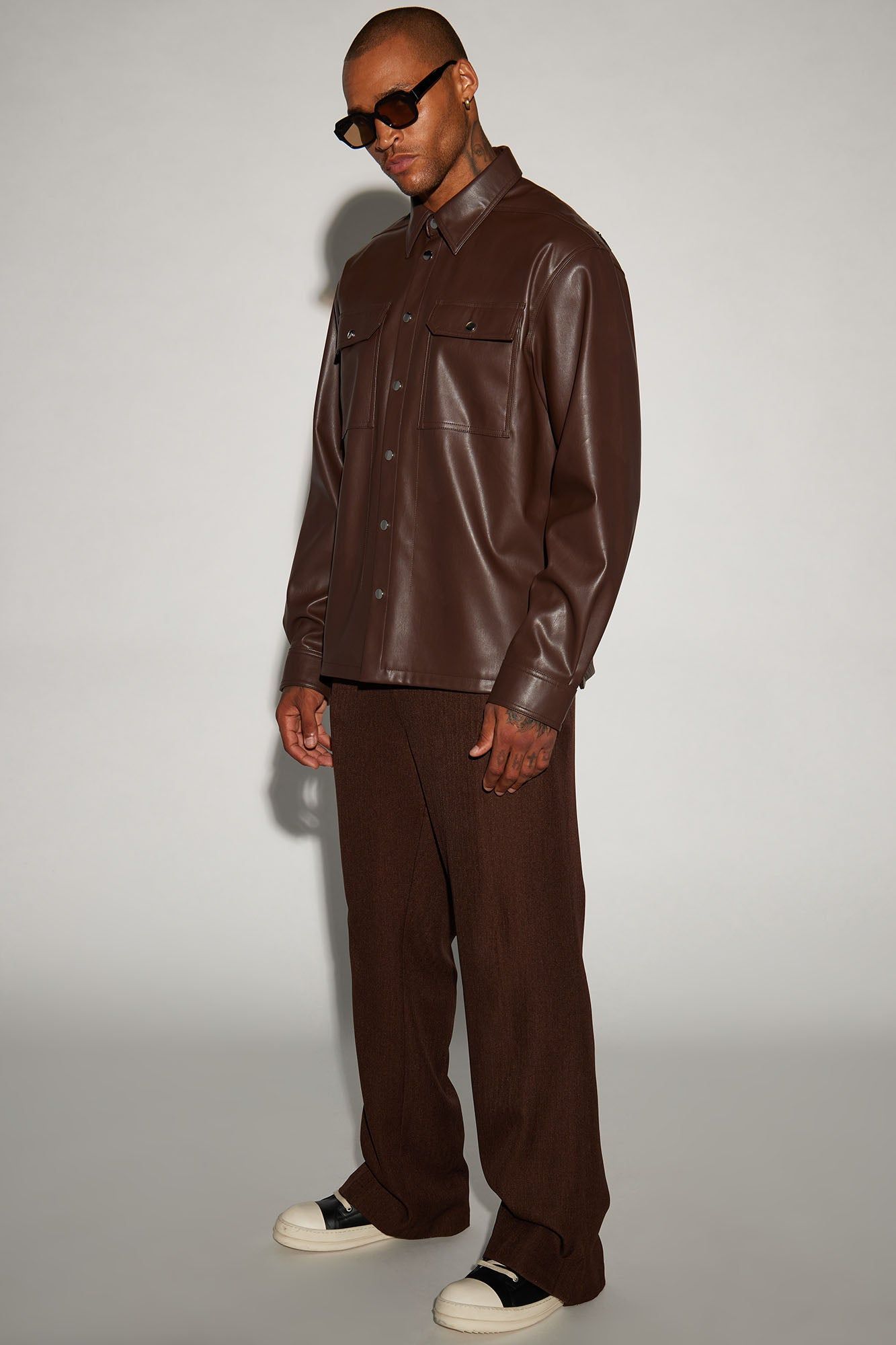 Bowery Faux Leather Button Up Shirt - Dark Brown sold by Fashion Nova product image thumbnail 2