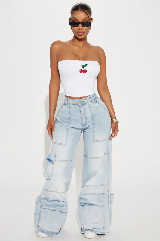 Got It Bad Stretch Cargo Jeans - Light Wash sold by Fashion Nova