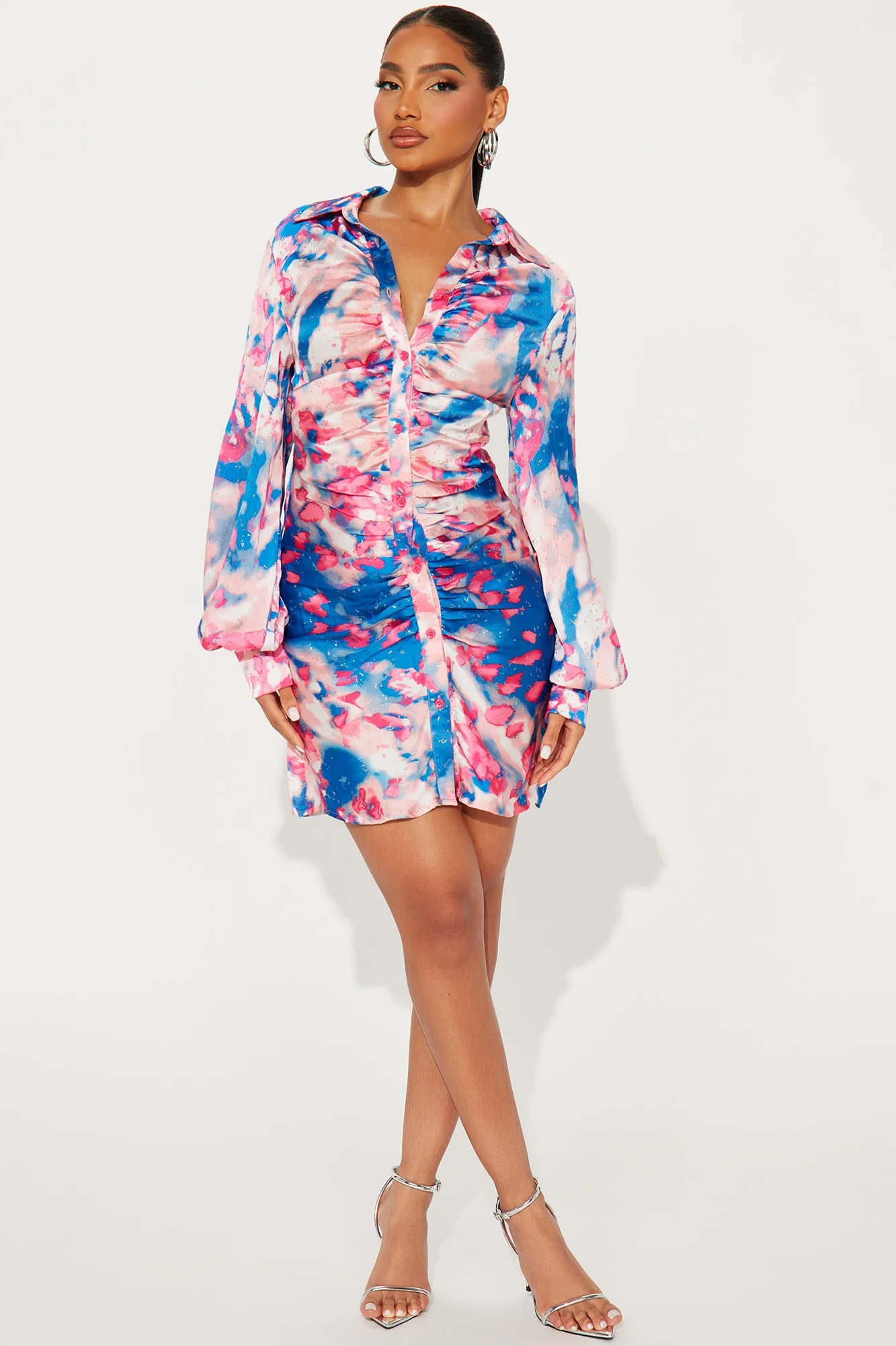 Santorini Satin Glitter Mini Dress - Pink/combo sold by Fashion Nova product image thumbnail 2