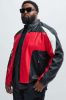 Faux Leather Racing Jacket - Black/combo sold by Fashion Nova