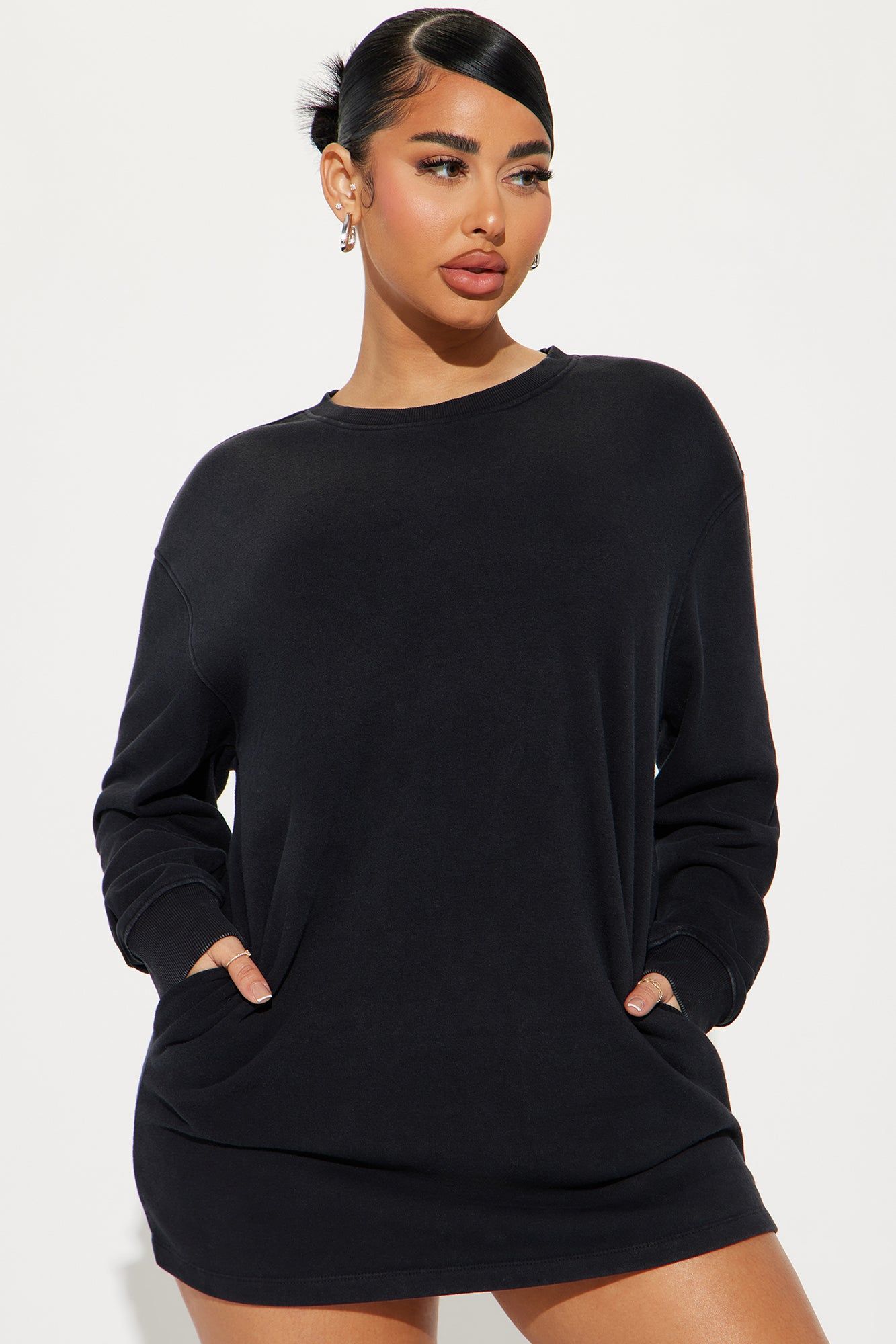 Sweat It Out Sweatshirt Mini Dress - Black sold by Fashion Nova