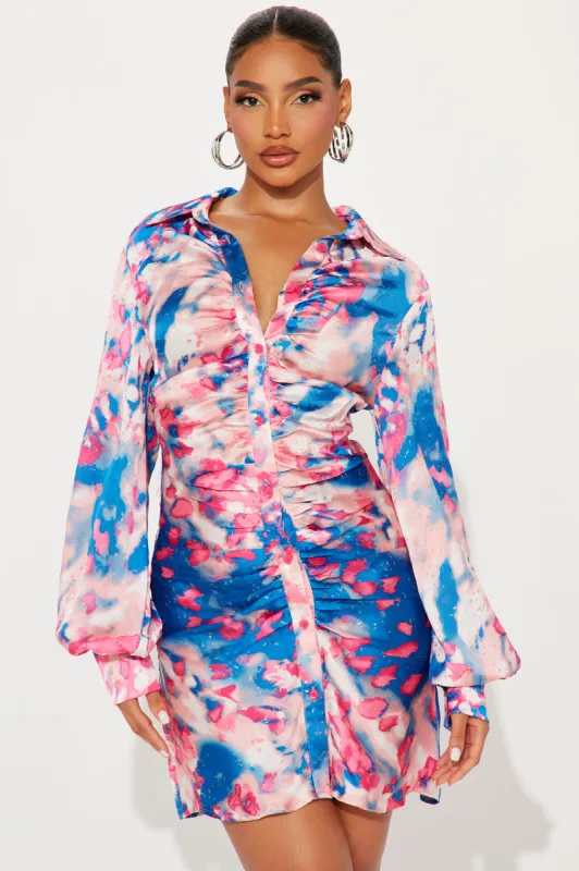 Santorini Satin Glitter Mini Dress - Pink/combo sold by Fashion Nova