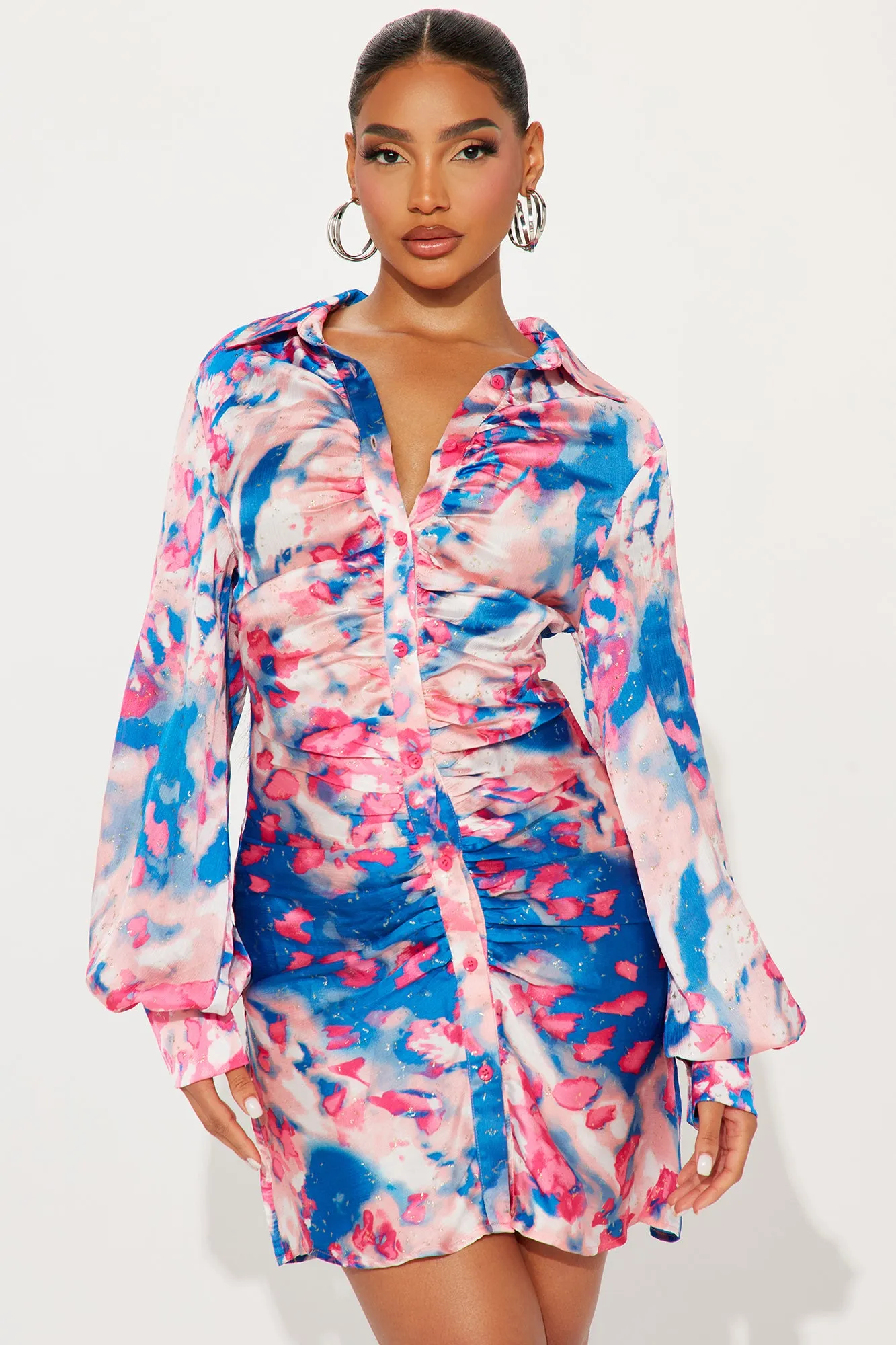 Santorini Satin Glitter Mini Dress - Pink/combo sold by Fashion Nova