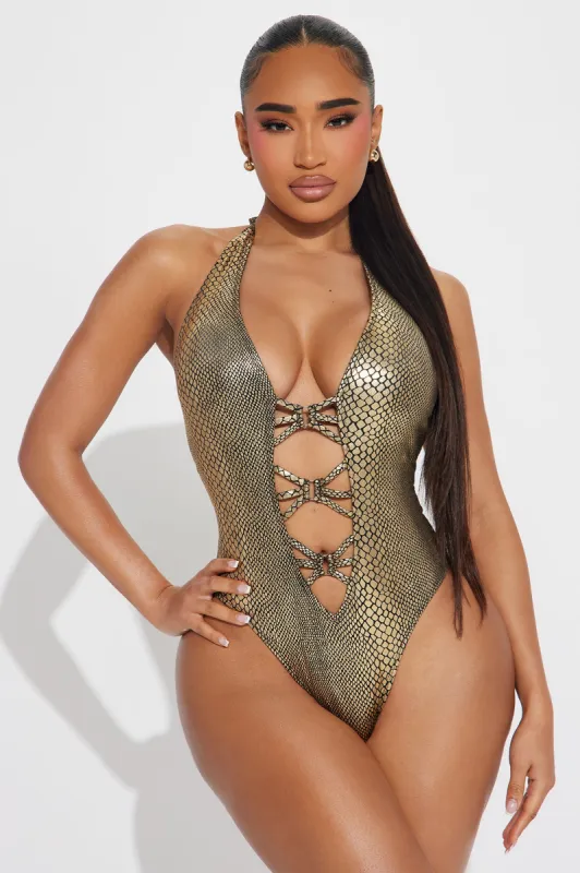 Skye Cut Out 1 Piece Swimsuit  - Gold/combo sold by Fashion Nova