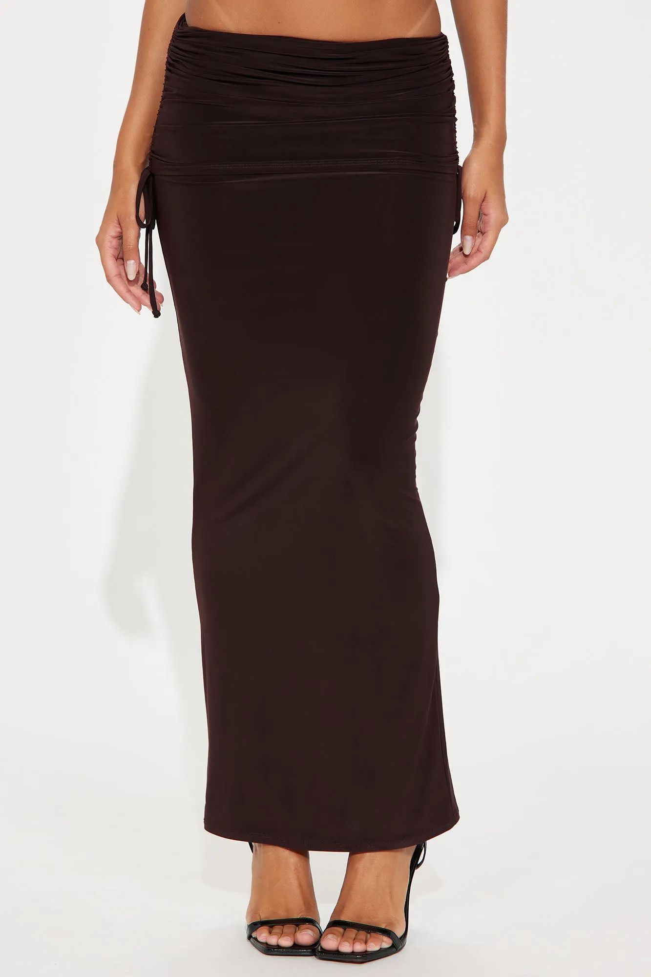 Lovely Nights Ruched Maxi Skirt - Chocolate sold by Fashion Nova product image thumbnail 2