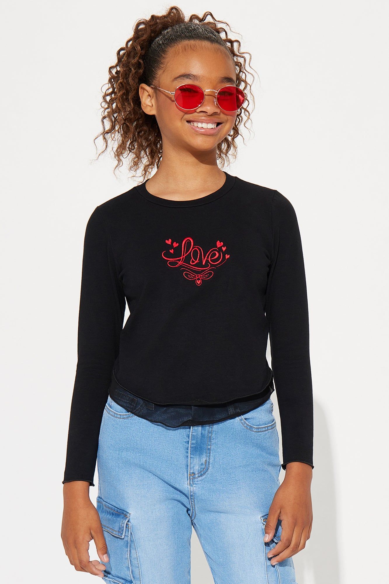 Mini Meshing With Love Long Sleeve Tee - Black sold by Fashion Nova