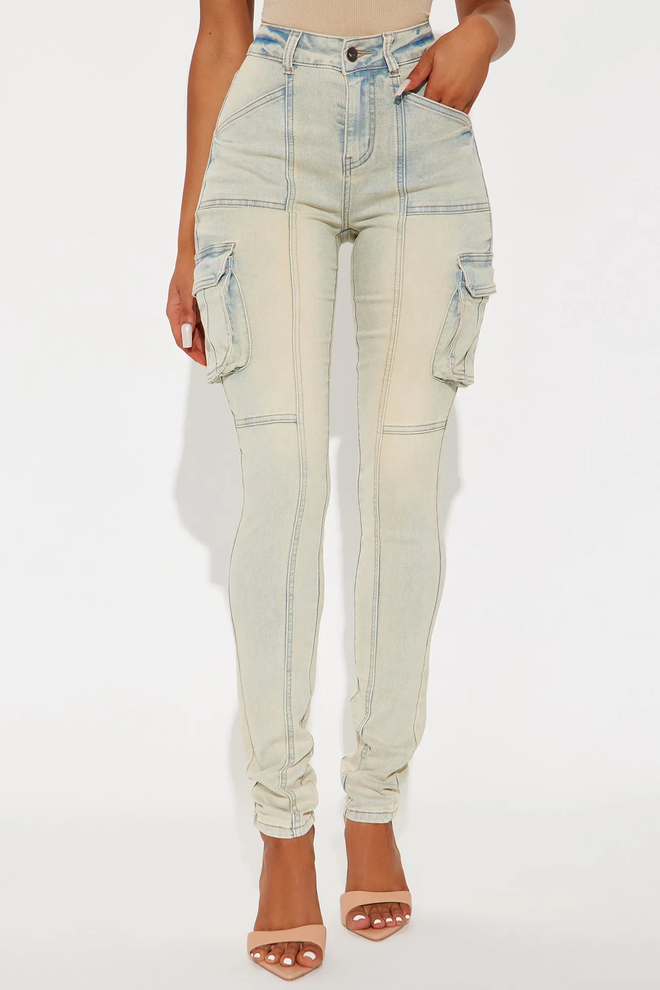 Tall Only The Facts Stretch Tinted Cargo Skinny Jeans - Vintage Wash sold by Fashion Nova product image thumbnail 2