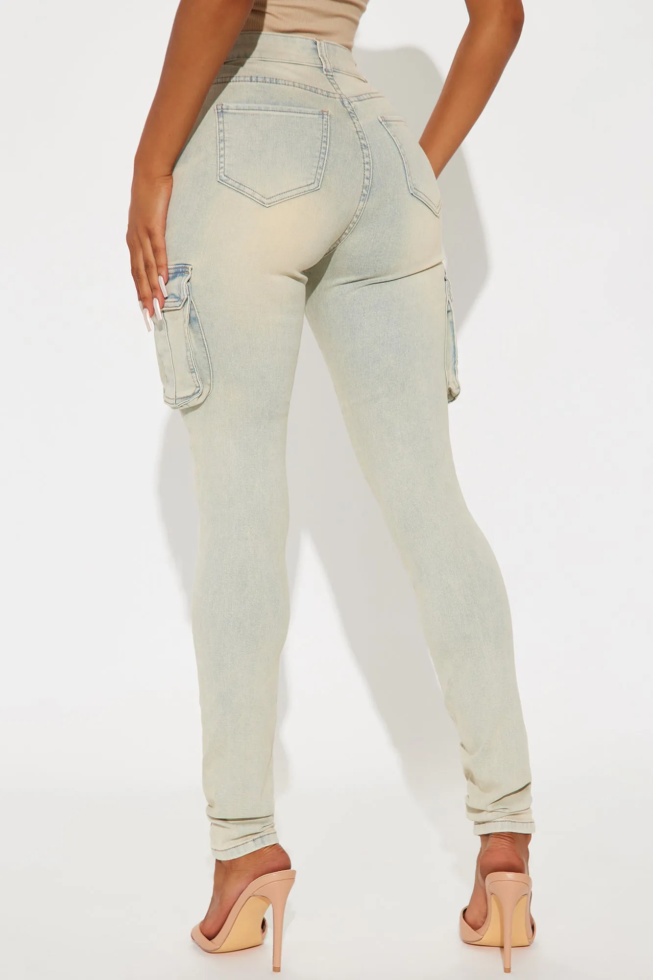 Tall Only The Facts Stretch Tinted Cargo Skinny Jeans - Vintage Wash sold by Fashion Nova product image thumbnail 3