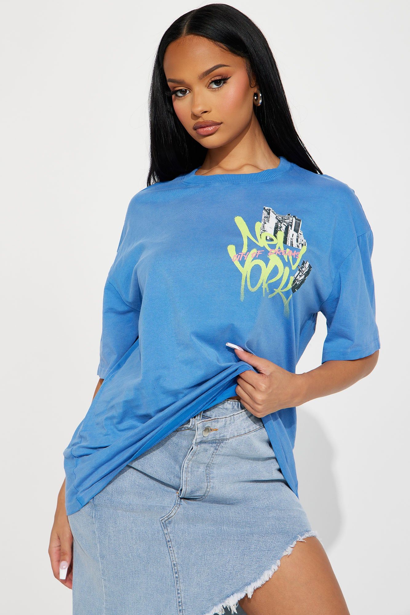 New York Dreams Washed Tshirt - Blue sold by Fashion Nova