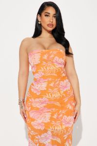Evelyn Tropical Mesh Maxi Dress - Orange sold by Fashion Nova