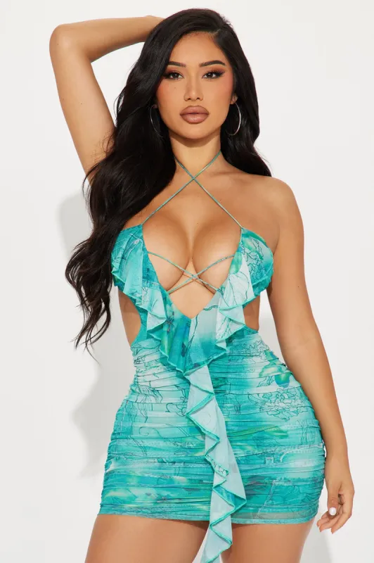 Andrea Mesh Micro Mini Dress - Turquoise sold by Fashion Nova