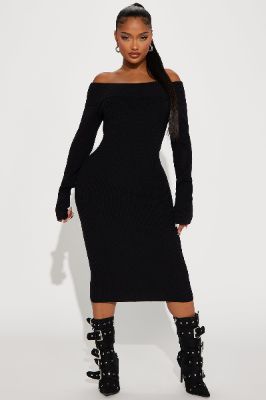Tatiana Sweater Midi Dress - Black sold by Fashion Nova