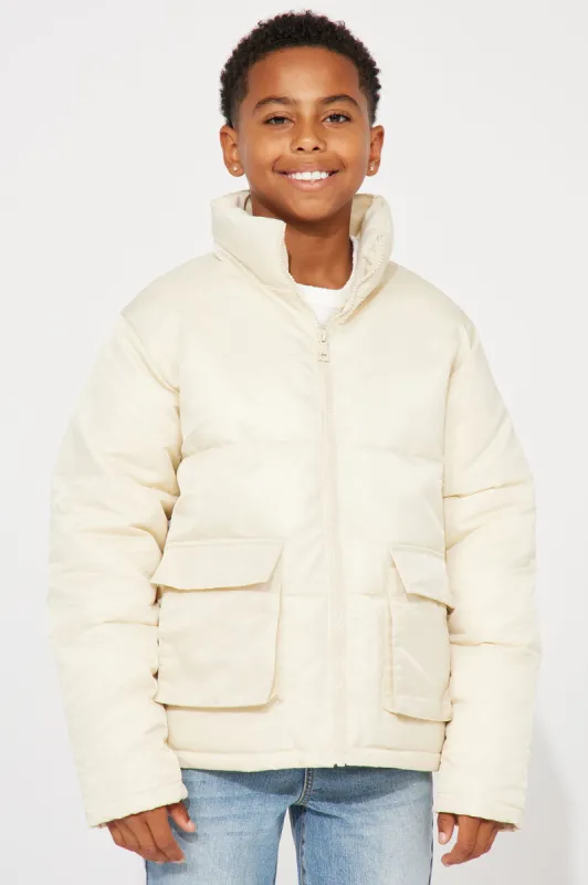 Mini Travis Nylon Cropped Puffer - Off White sold by Fashion Nova