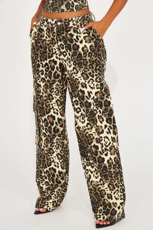 Out N About Mid Rise Leopard Pant - Brown/combo sold by Fashion Nova