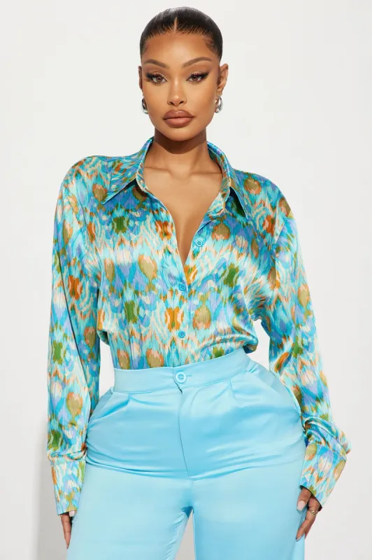 Dakota Satin Shirt - Blue/combo sold by Fashion Nova