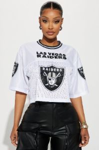 Raiders Fight Song Cropped Mesh Top - White/combo sold by Fashion Nova