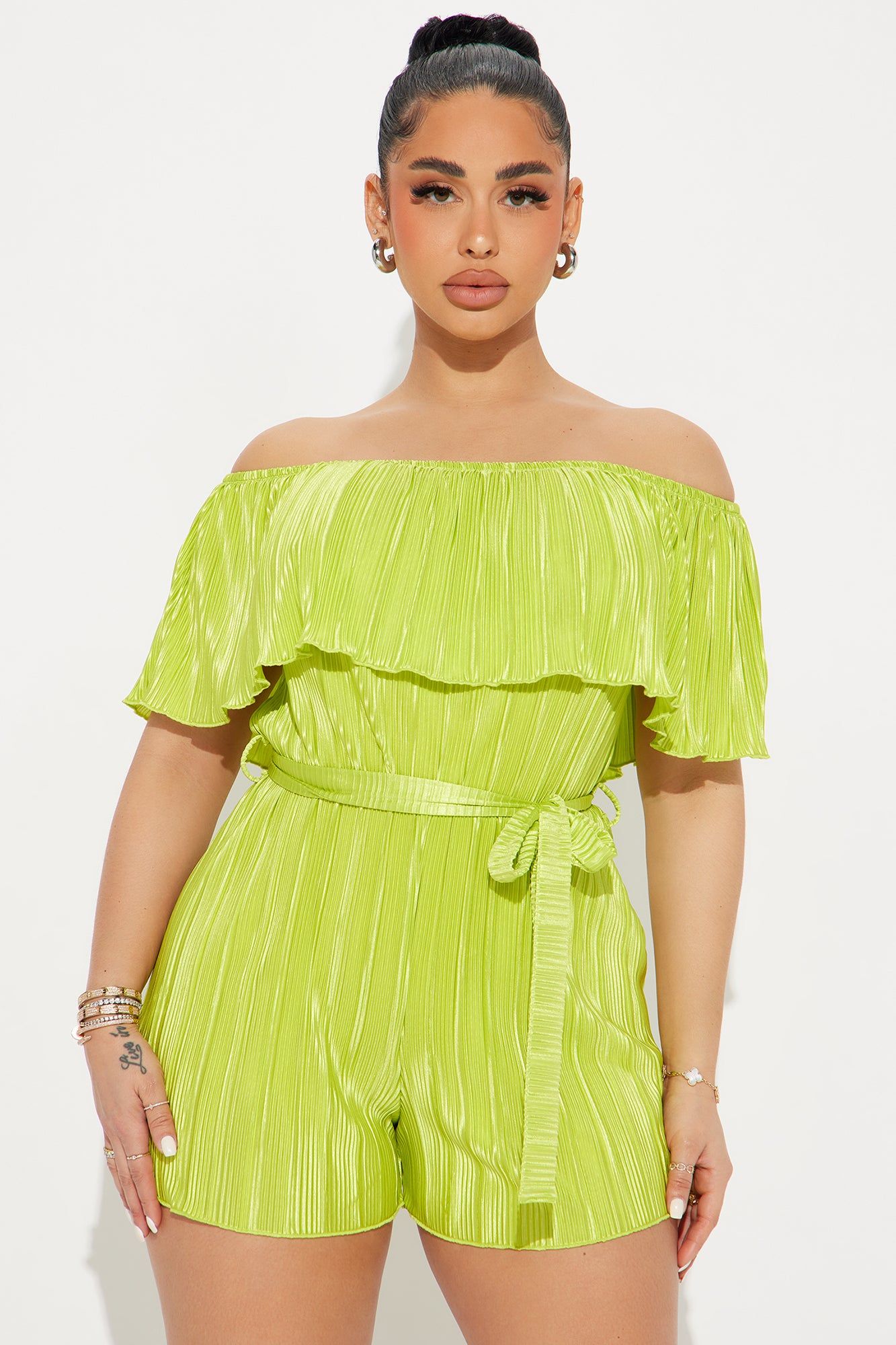 Kelly Plisse Romper - Chartreuse sold by Fashion Nova product image thumbnail 2