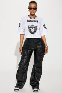 Raiders Fight Song Cropped Mesh Top - White/combo sold by Fashion Nova