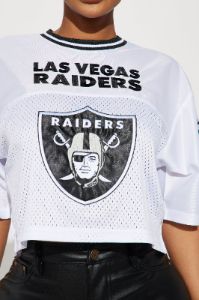 Raiders Fight Song Cropped Mesh Top - White/combo sold by Fashion Nova