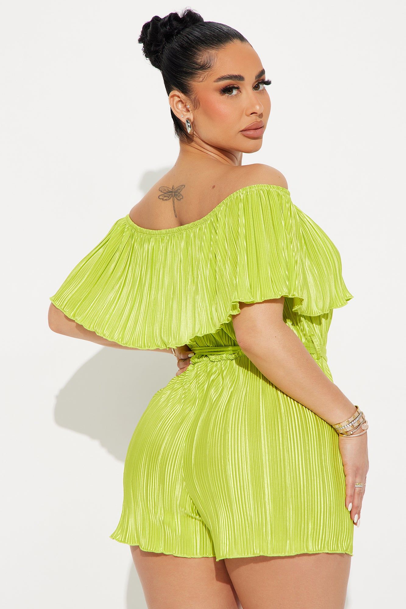 Kelly Plisse Romper - Chartreuse sold by Fashion Nova product image thumbnail 3