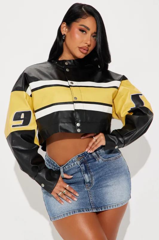 LA In The 90's Faux Leather Jacket - Black/combo sold by Fashion Nova