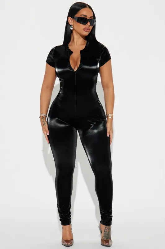 Satisfaction Faux Leather Jumpsuit - Black sold by Fashion Nova