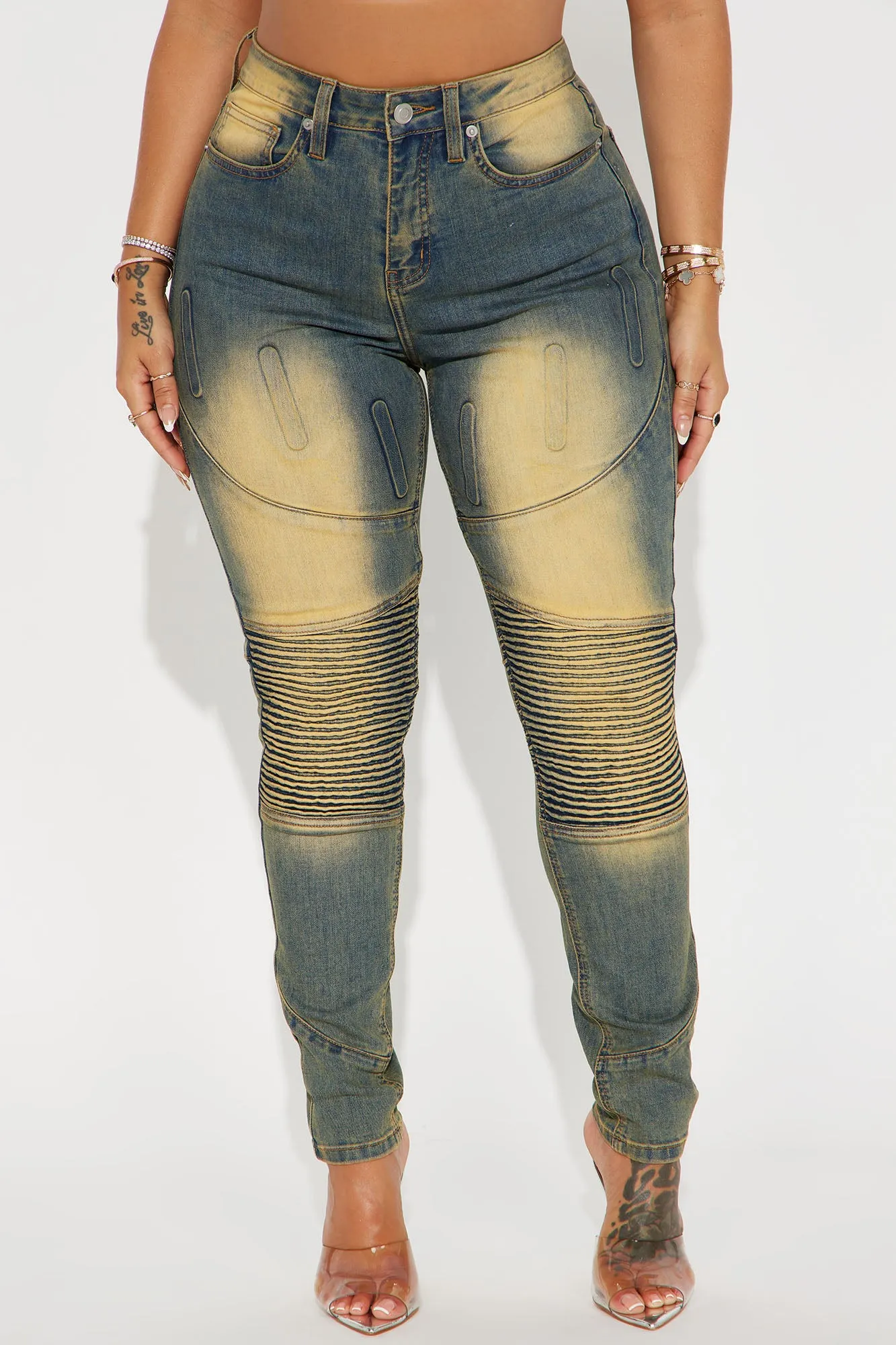 Away From Here Stretch Moto Skinny Jeans - Vintage Wash sold by Fashion Nova