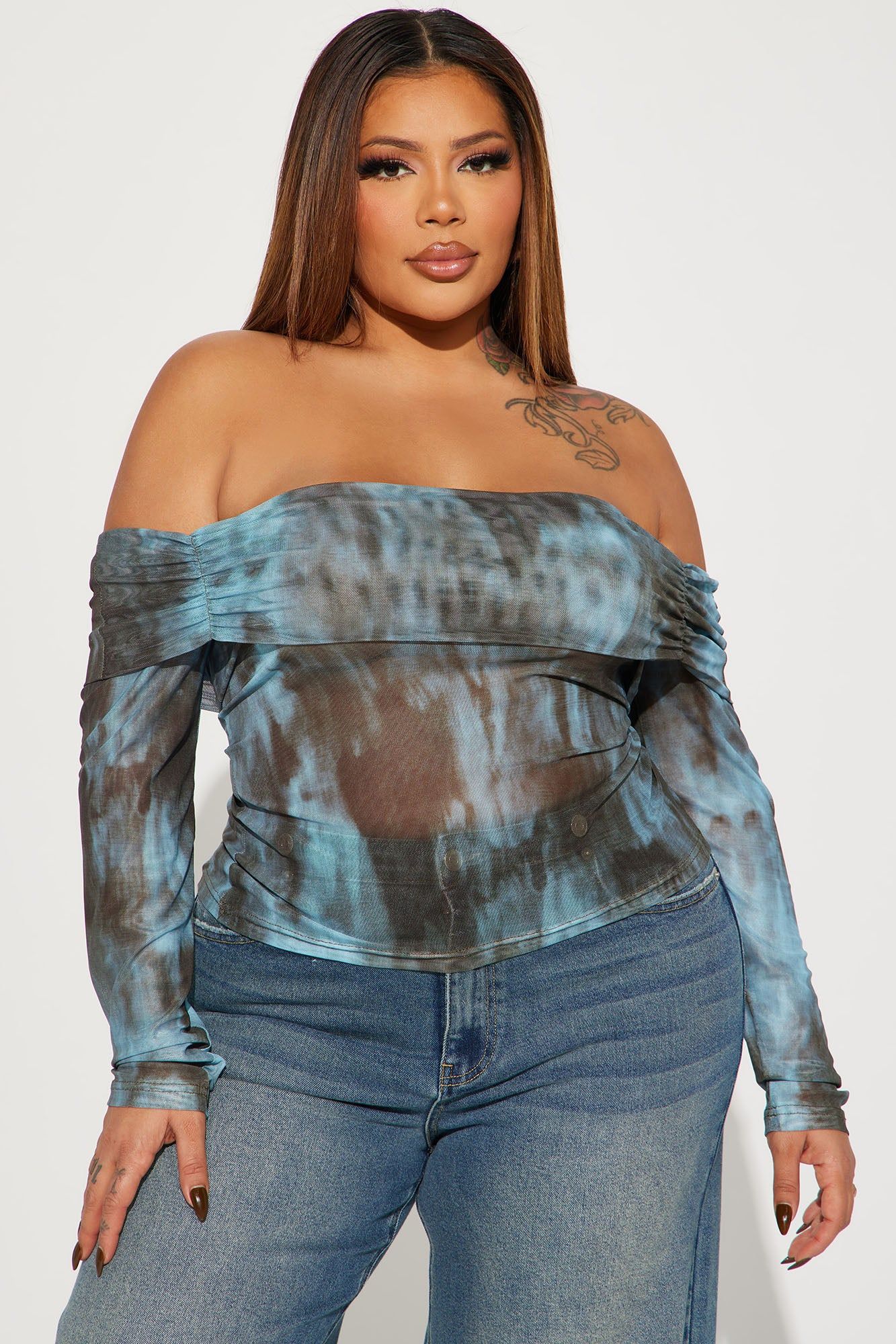 Sunday Love Off Shoulder Top - Blue/combo sold by Fashion Nova product image thumbnail 4