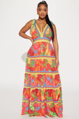 Barbados Maxi Dress - Red/combo sold by Fashion Nova