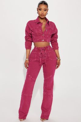 Oasis Lace Up Straight Leg Jeans - Pink sold by Fashion Nova