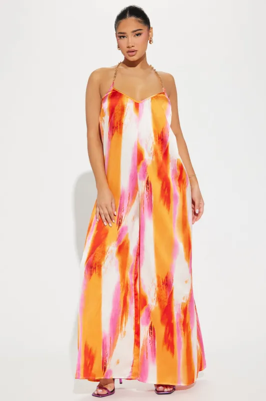Stay In The Clear Satin Jumpsuit  - Orange/combo sold by Fashion Nova