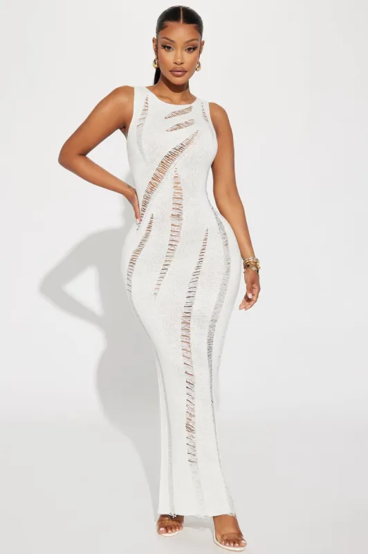 Avery Crotchet Maxi Dress - White sold by Fashion Nova