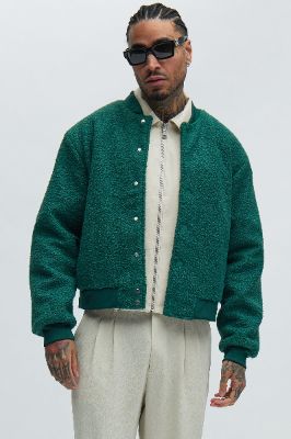 End Up Boucle Varsity Jacket - Green made by Fashion Nova