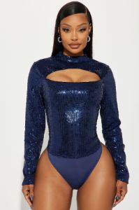 Desired Sequin Bodysuit - Navy sold by Fashion Nova