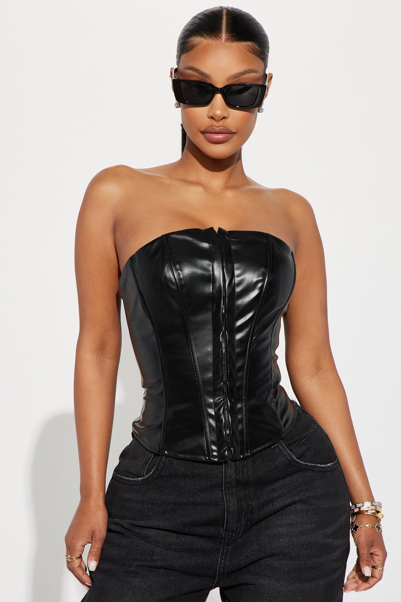 Glam Babe Corset Top - Black sold by Fashion Nova