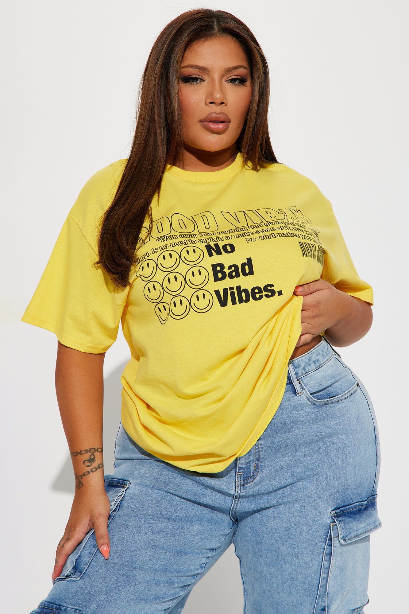 No Bad Vibes Smiley T-Shirt - Mustard sold by Fashion Nova product image thumbnail 4
