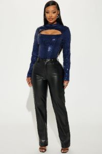 Desired Sequin Bodysuit - Navy sold by Fashion Nova