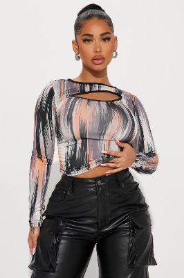 Work Of Art Cut Out Top - Orange/combo sold by Fashion Nova