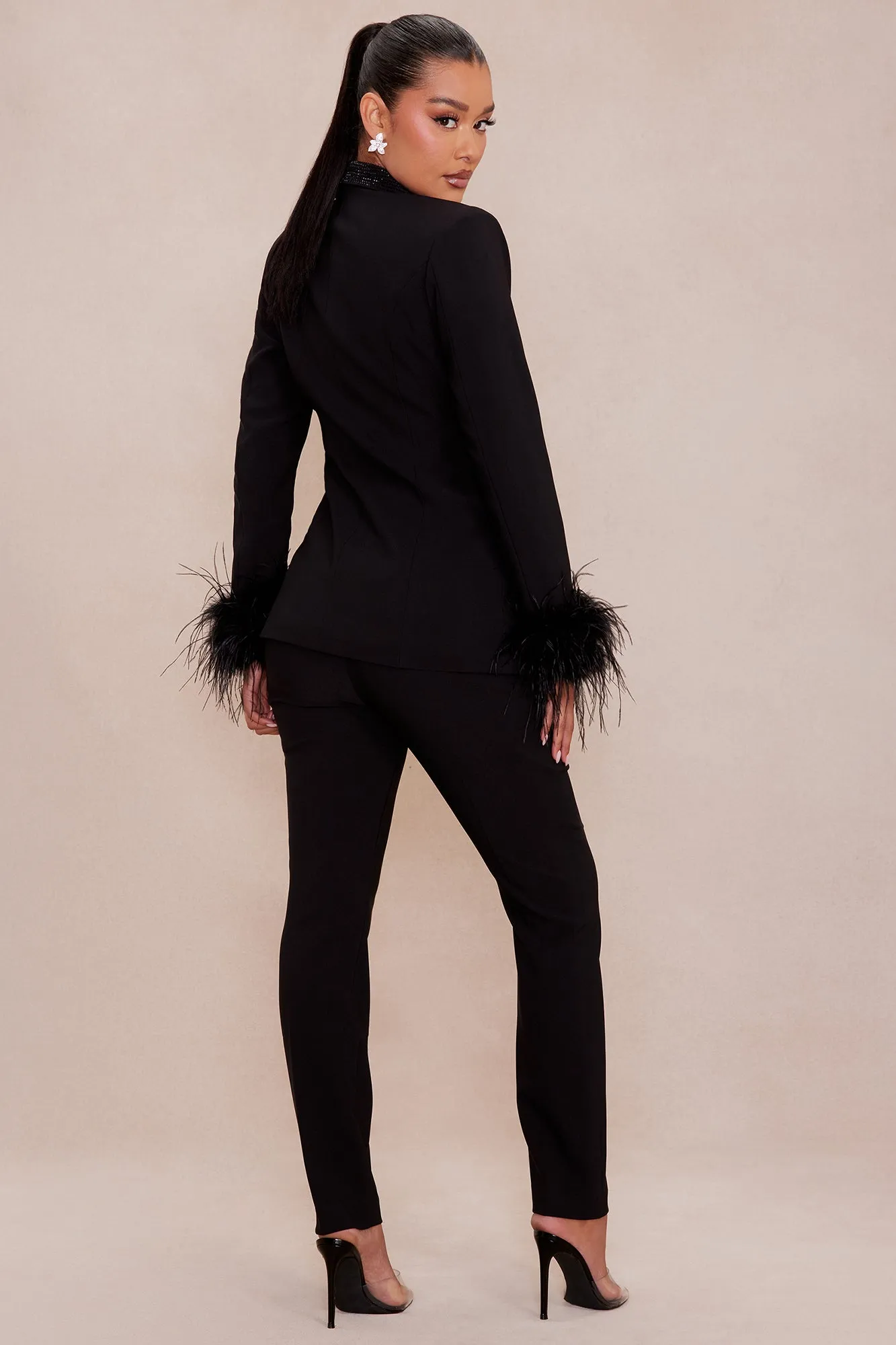 Clarissa Embellished Feather Blazer Suit Set - Black sold by Fashion Nova product image thumbnail 4