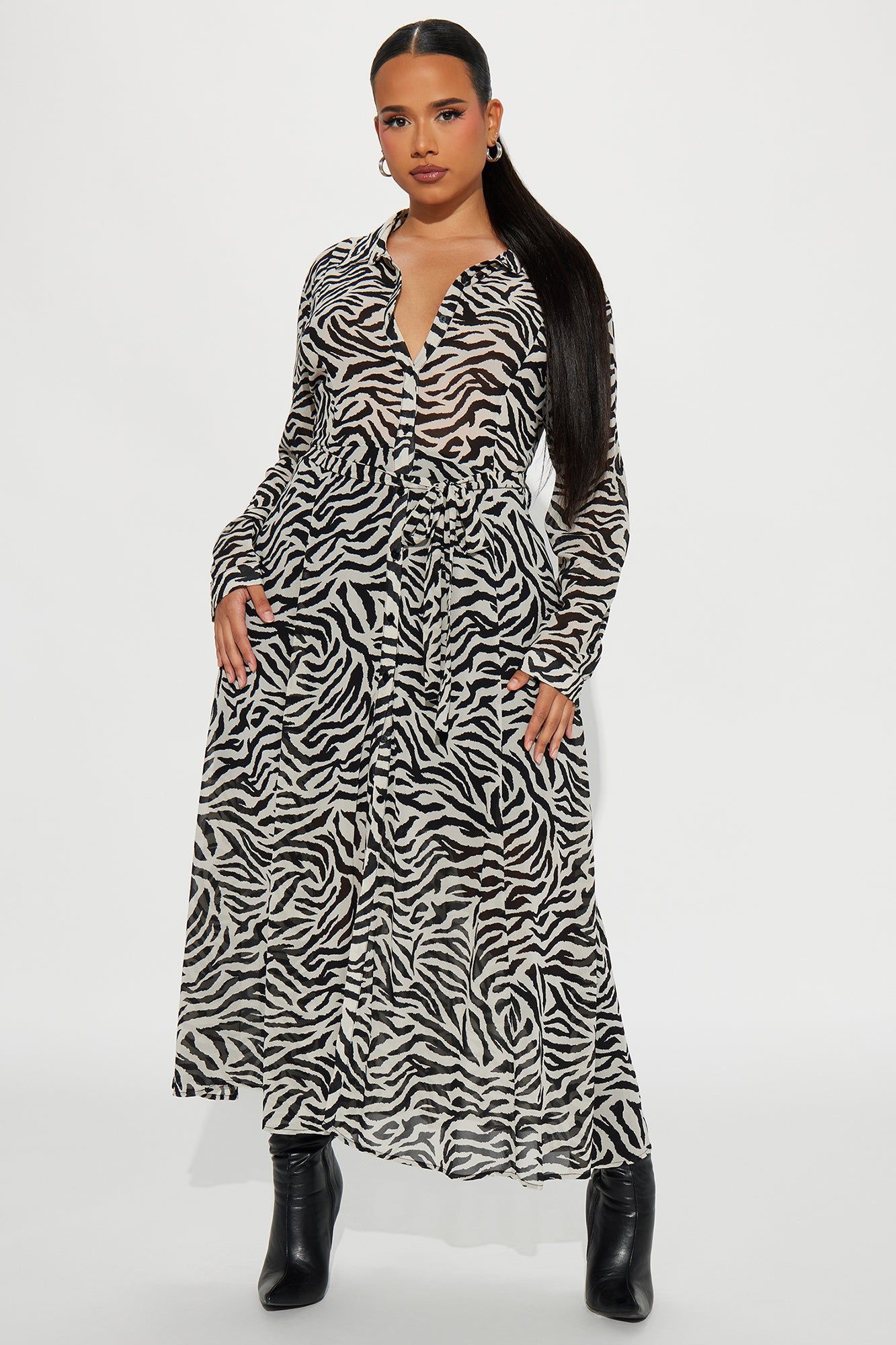 Zara Chiffon Midi Shirt Dress - Black/combo sold by Fashion Nova product image thumbnail 4