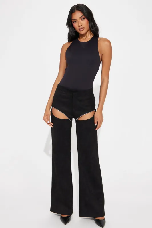 Let Them Talk Suede Wide Leg Pant - Black sold by Fashion Nova