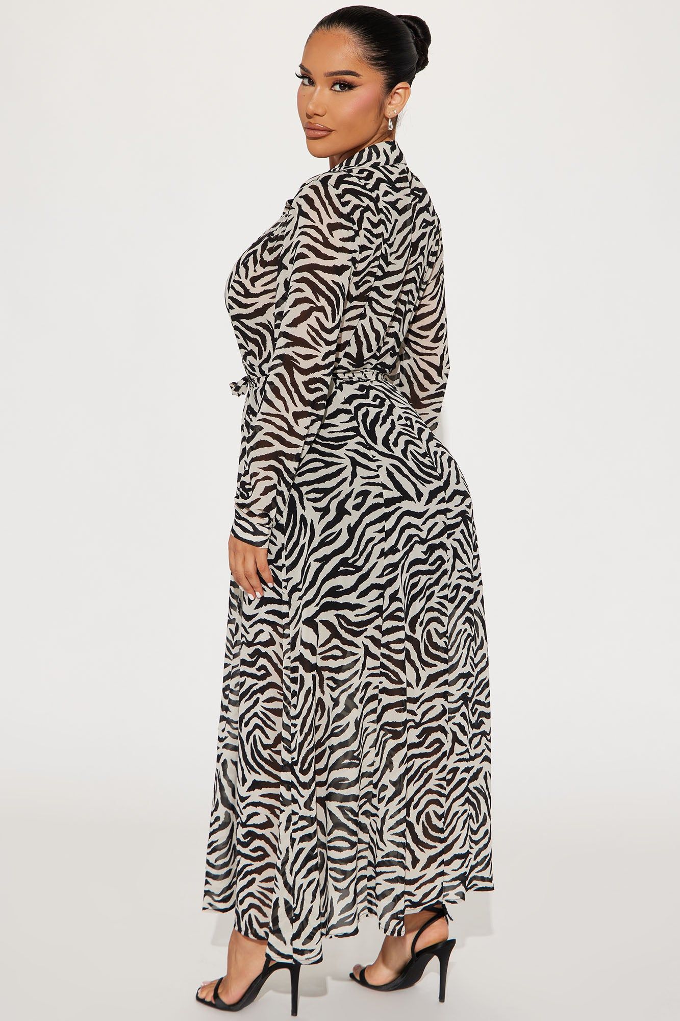 Zara Chiffon Midi Shirt Dress - Black/combo sold by Fashion Nova product image thumbnail 3