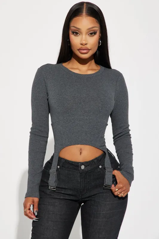 Don't Take It Personally Top - Charcoal sold by Fashion Nova